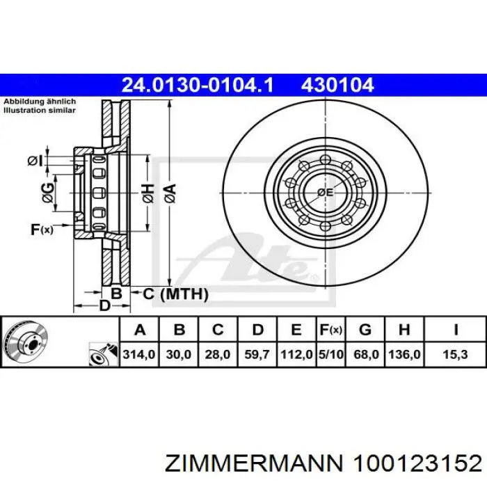 Купити 100123152 Zimmermann Ротор гальмівний