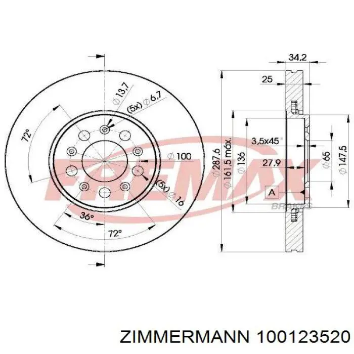 Диск переднього гальма Zimmermann 100123520 ціна, від 44.74 USD