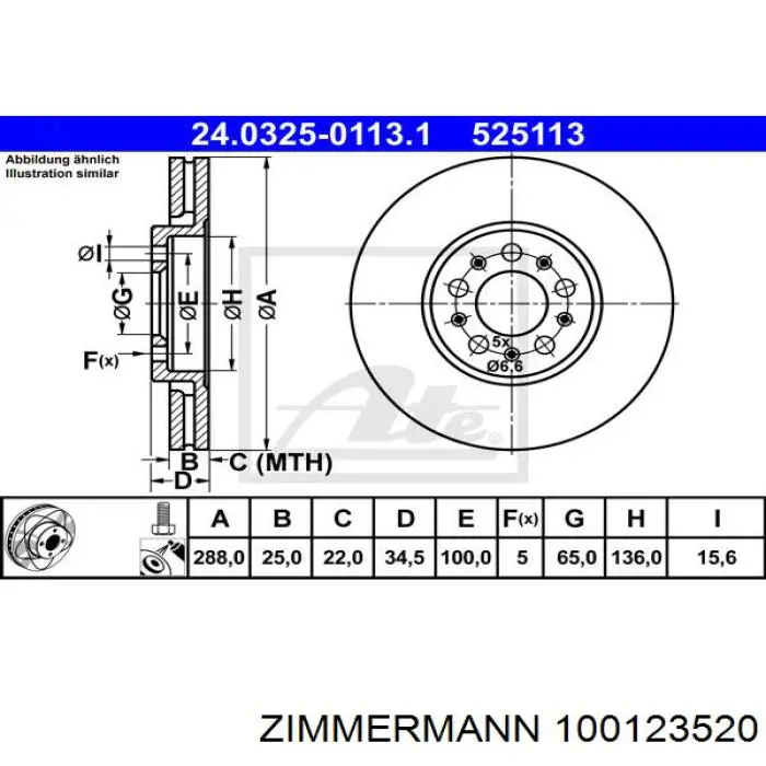 100123520 Zimmermann диск гальмівний передній