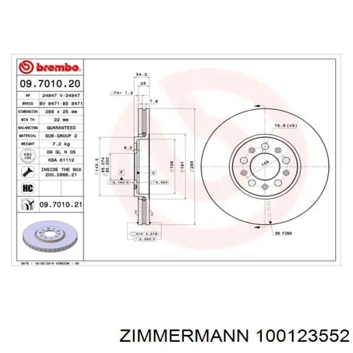 Диск переднього гальма Zimmermann 100123552 ціна, від 38.15 USD
