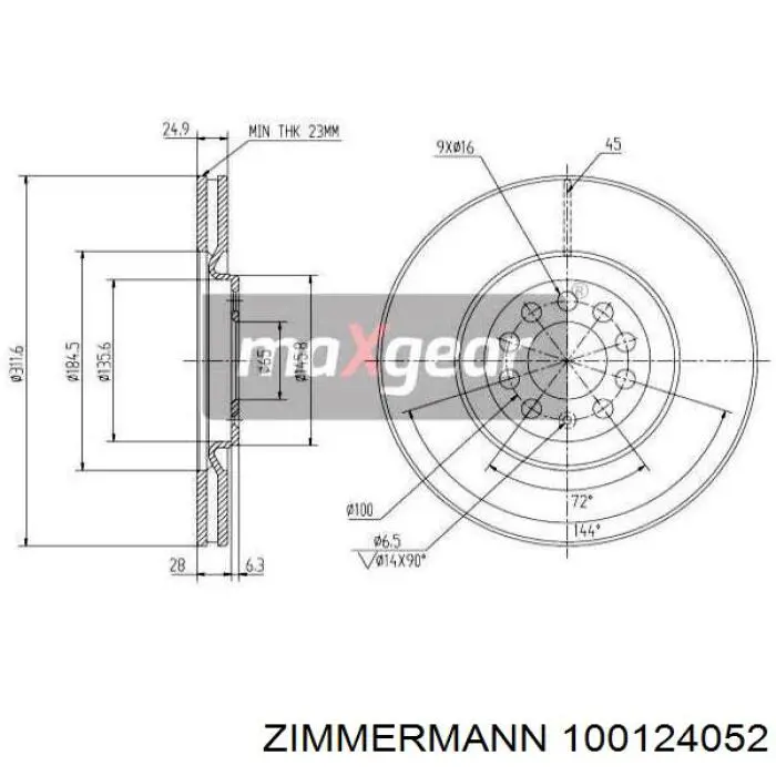 Диск переднього гальма Zimmermann 100124052 ціна, від 69.61 USD