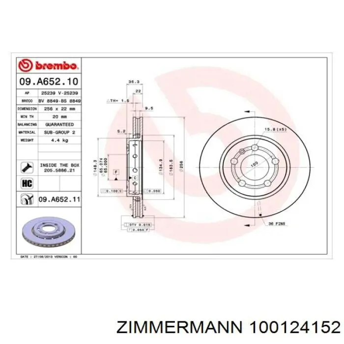 Диск гальмівний задній Zimmermann 100124152