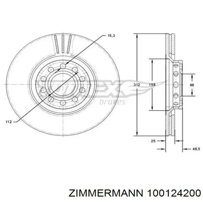 Диск переднього гальма Zimmermann 100124200 ціна, від 38.66 USD