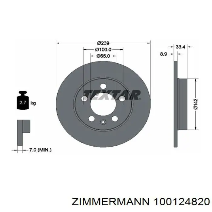Купити 100124820 Zimmermann Диск заднього гальма