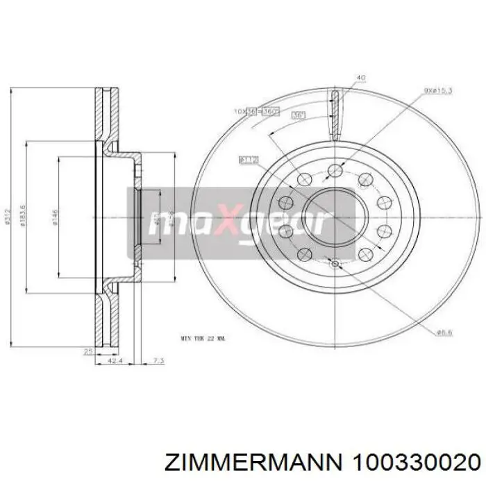 Диск гальмівний передній Zimmermann 100330020