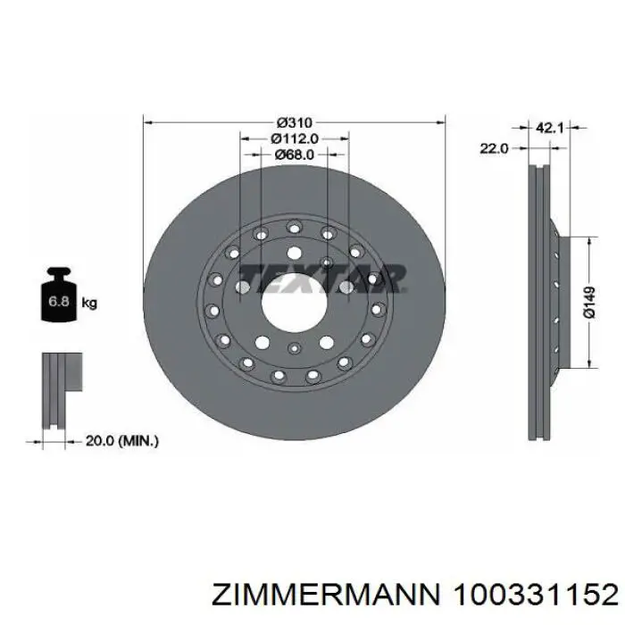 Диск гальмівний задній Zimmermann 100331152