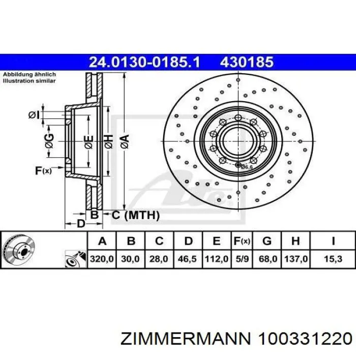 Диск гальмівний передній Zimmermann 100331220
