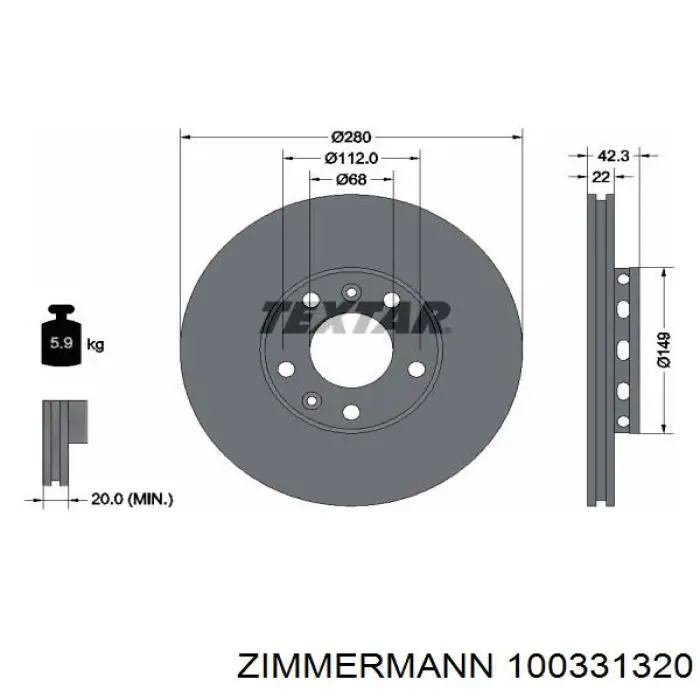 100331320 Zimmermann диск гальмівний задній