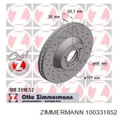 Диск переднього гальма Zimmermann 100331852 ціна, від 66.05 USD