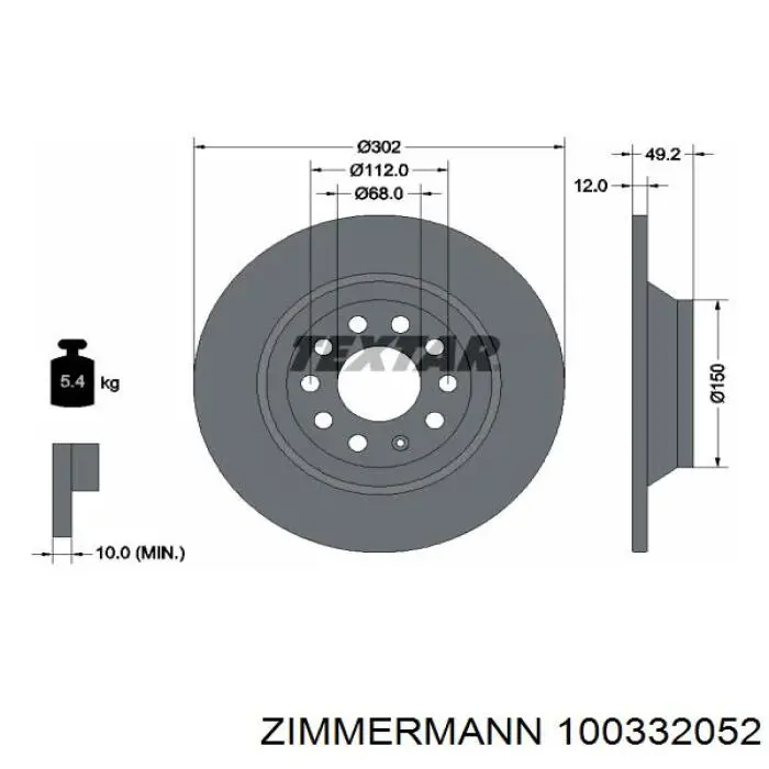 Диск гальмівний задній Zimmermann 100332052