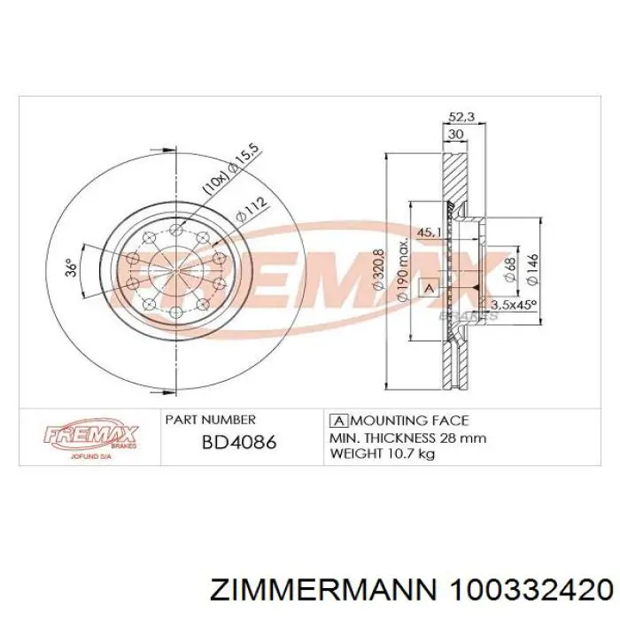Гальмівні диски передні 100332420 Zimmermann