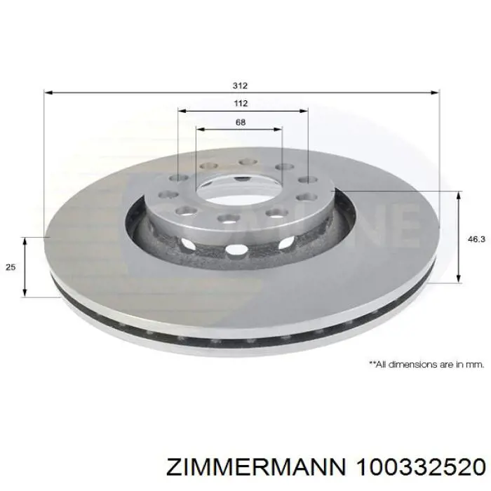 Диск переднього гальма Zimmermann 100332520 ціна, від 42.09 USD