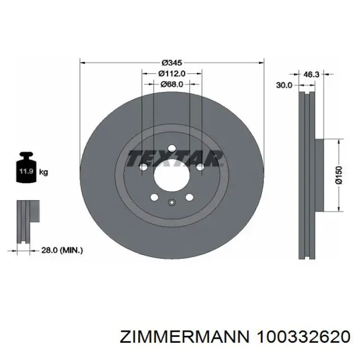 Купити 100332620 Zimmermann Ротор гальмівний