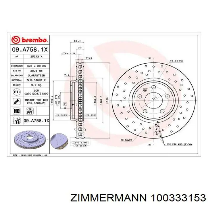 Диск переднього гальма Zimmermann 100333153 ціна, від 61.44 USD
