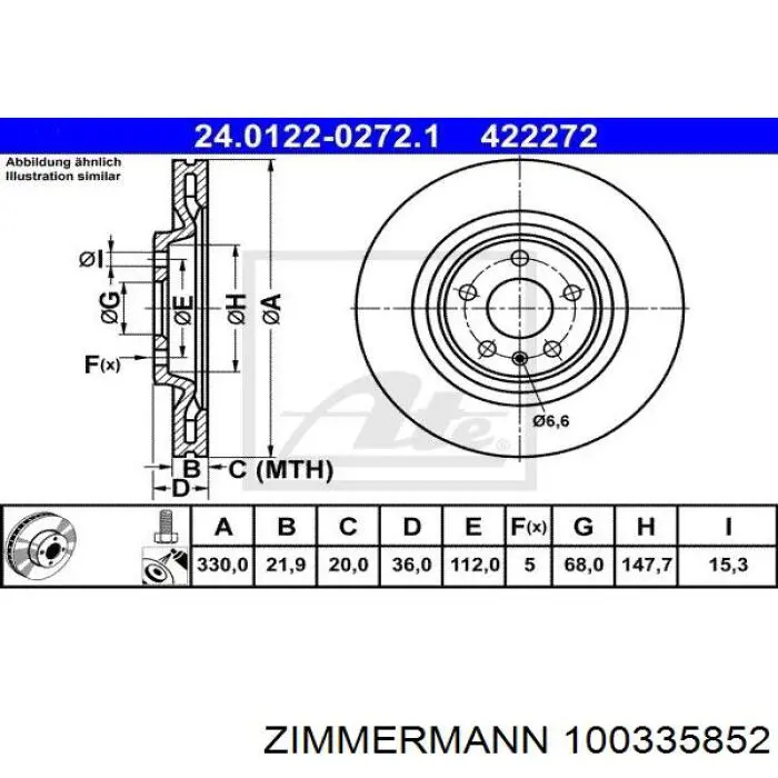 Купити 100335852 Zimmermann Диск заднього гальма