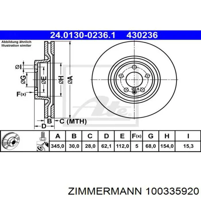 Диск гальмівний передній Zimmermann 100335920