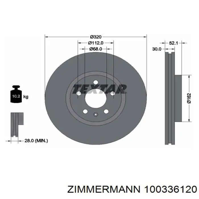 Диск гальмівний передній Zimmermann 100336120