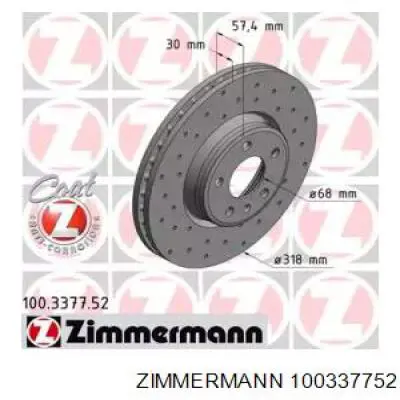 Диск гальмівний передній Zimmermann 100337752