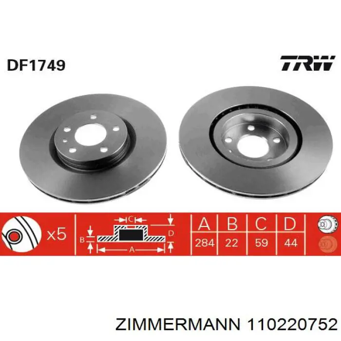 110220752 Zimmermann диск гальмівний передній