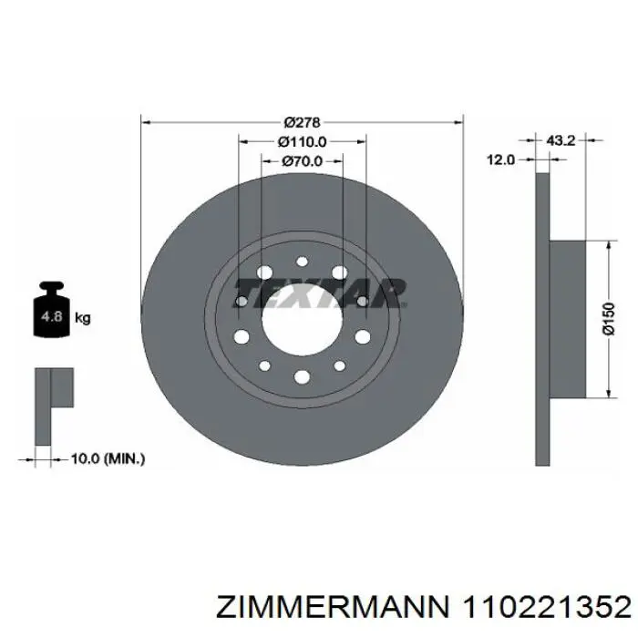 Купити 110221352 Zimmermann Диск заднього гальма