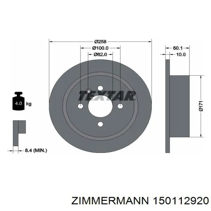 150112920 Zimmermann диск гальмівний задній