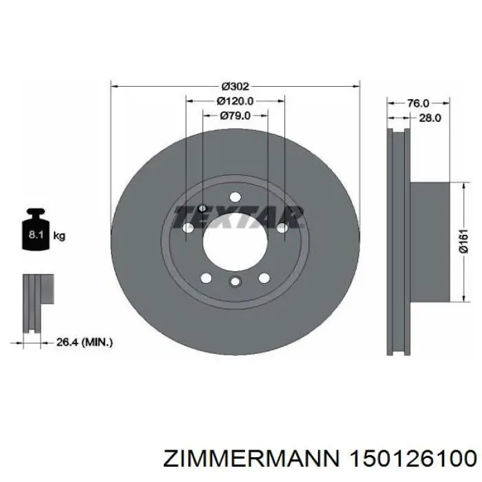 150126100 Zimmermann диск гальмівний передній