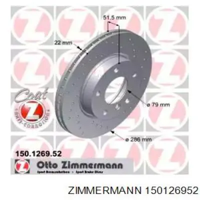 Диск переднього гальма Zimmermann 150126952 ціна, від 36.83 USD