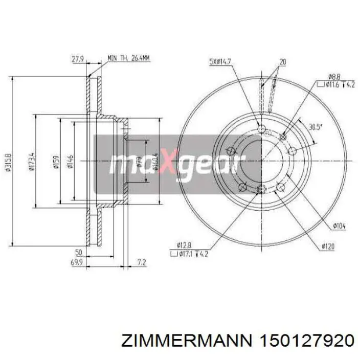 Диск переднього гальма Zimmermann 150127920 ціна, від 63.96 USD