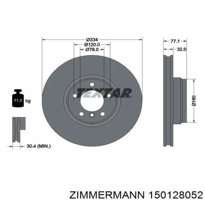 Диск переднього гальма Zimmermann 150128052 ціна, від 101.38 USD