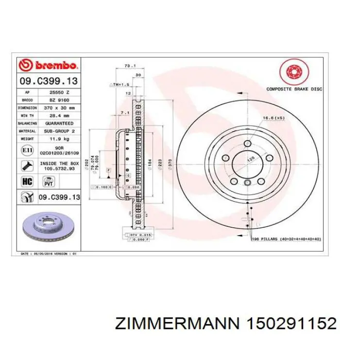 Диск переднього гальма Zimmermann 150291152 ціна, від 125.61 USD