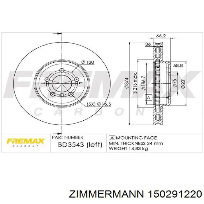 Гальмівні диски передні 150291220 Zimmermann