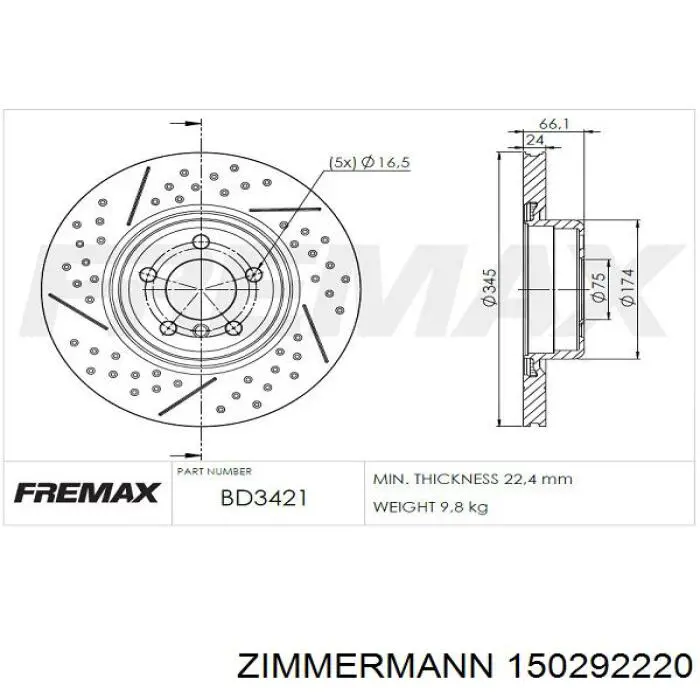 150292220 Zimmermann диск гальмівний задній