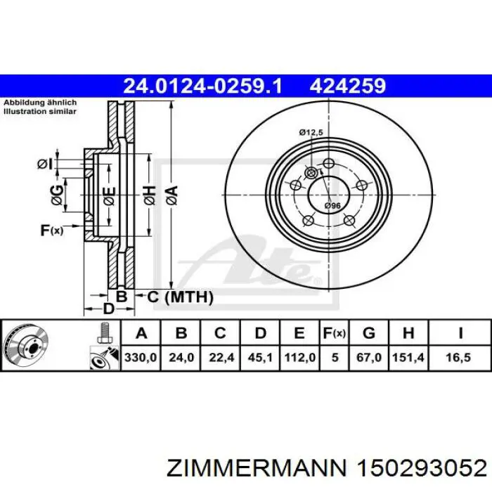 Диск переднього гальма Zimmermann 150293052 ціна, від 88.29 USD