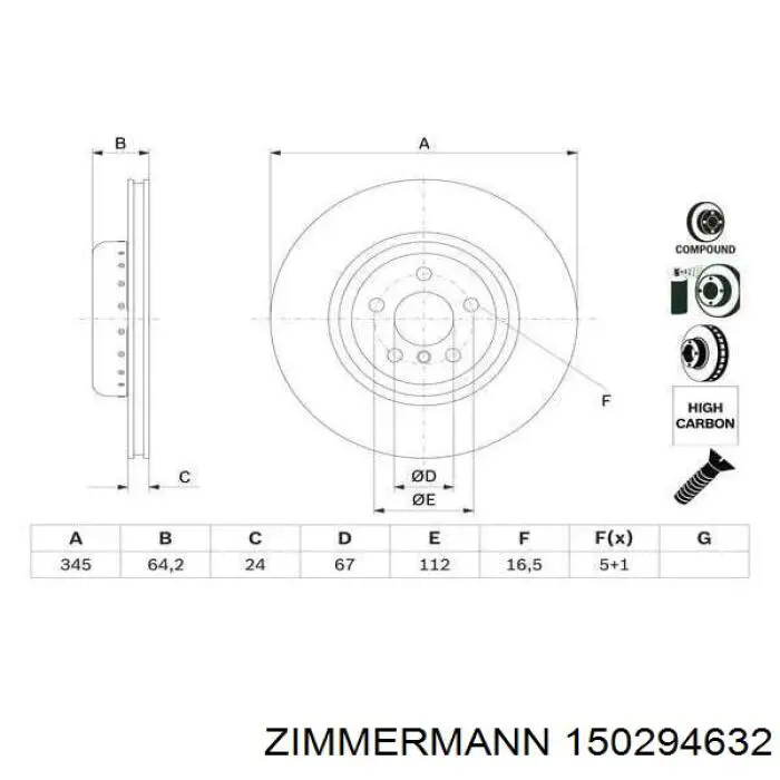 Купити 150294632 Zimmermann Диск заднього гальма