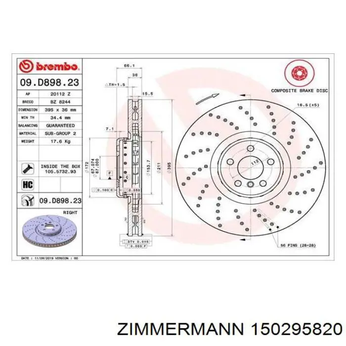 Диск гальмівний передній 150295820 Zimmermann