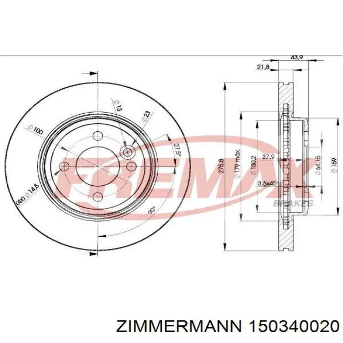 Диск переднього гальма Zimmermann 150340020 ціна, від 47.05 USD