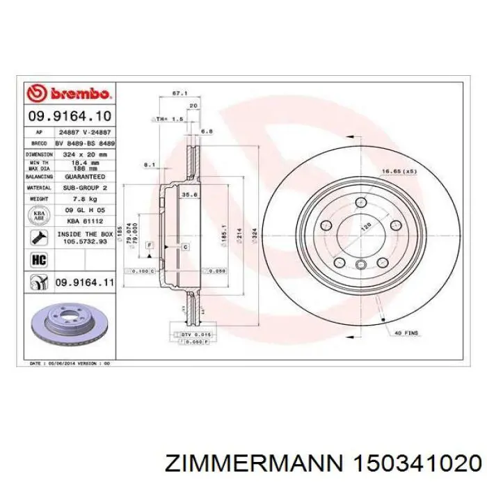 Задні дискові гальма Zimmermann 150341020 ціна, від 45.75 USD