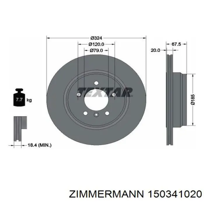 Купити 150341020 Zimmermann Диск заднього гальма
