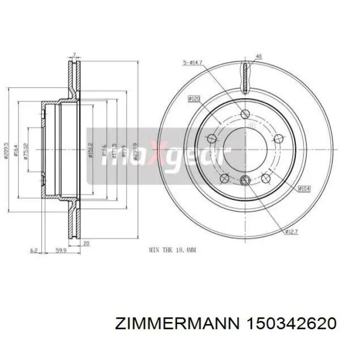 Купити 150342620 Zimmermann Диск заднього гальма