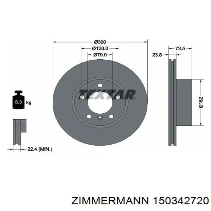 Диск переднього гальма Zimmermann 150342720 ціна, від 57.53 USD