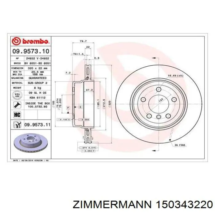 Задні дискові гальма Zimmermann 150343220 ціна, від 62.37 USD