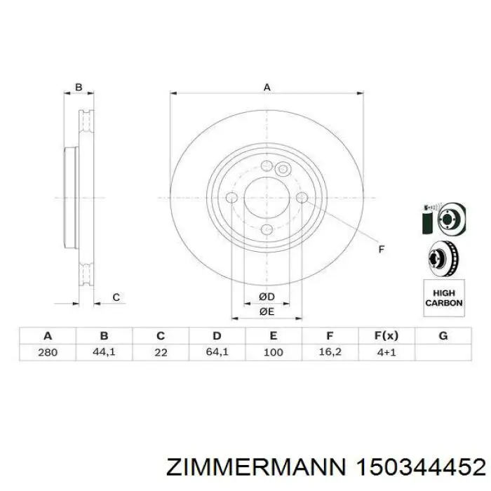 Диск переднього гальма Zimmermann 150344452 ціна, від 51.07 USD