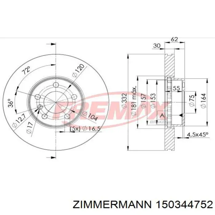 150344752 Zimmermann Гальмо дискове переднє