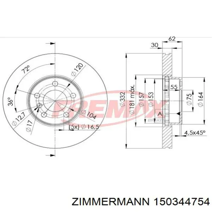 Диск переднього гальма Zimmermann 150344754 ціна, від 111.82 USD