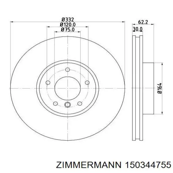 Диск гальмівний передній Zimmermann 150344755