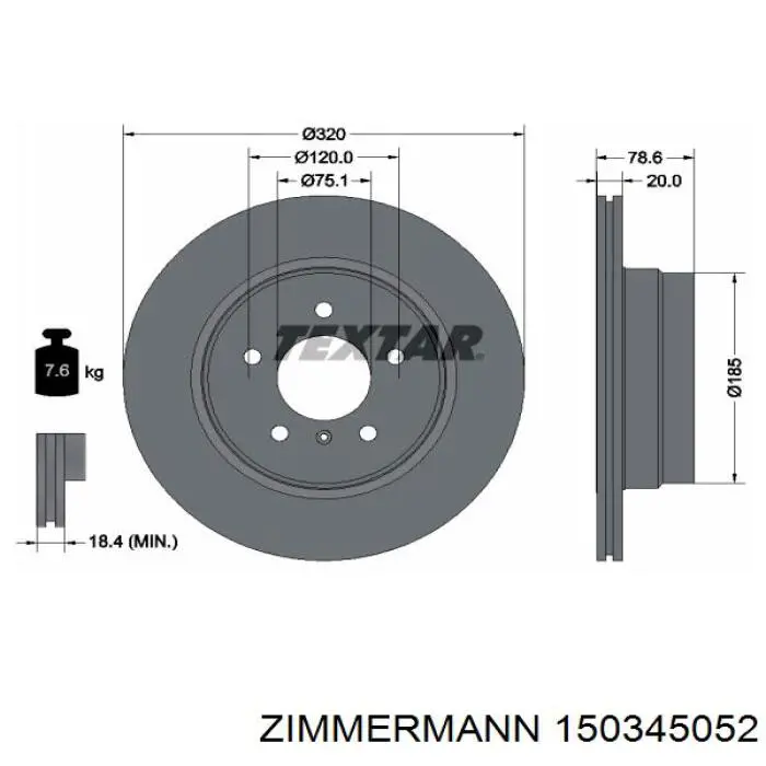 Купити 150345052 Zimmermann Диск заднього гальма