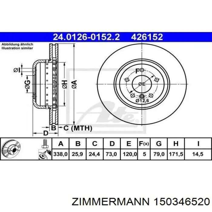 Диск переднього гальма Zimmermann 150346520 ціна, від 73.40 USD