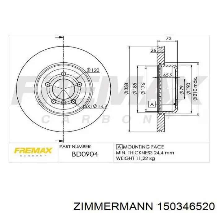 Купити 150346520 Zimmermann Ротор гальмівний