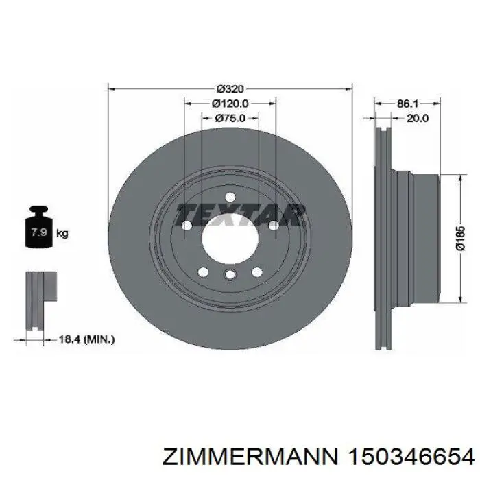 Купити 150346654 Zimmermann Диск заднього гальма