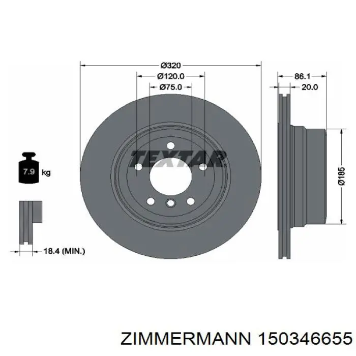 Задні дискові гальма Zimmermann 150346655 ціна, від 68.24 USD
